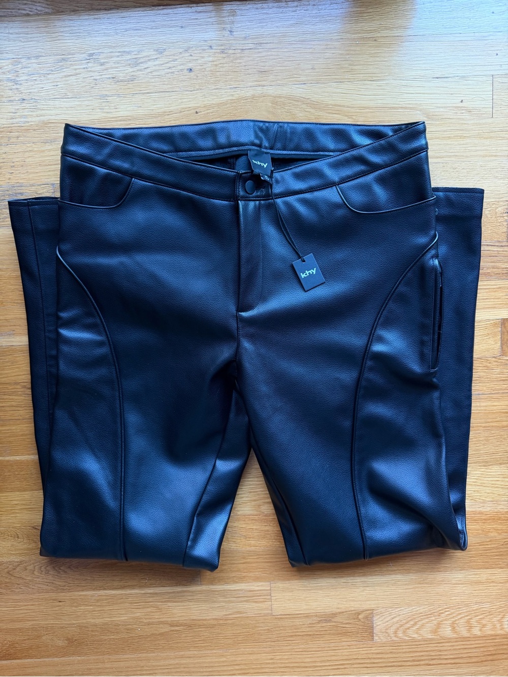 NWT KHY x Kylie Jenner Black Faux Leather Flare Pants - Size XL
